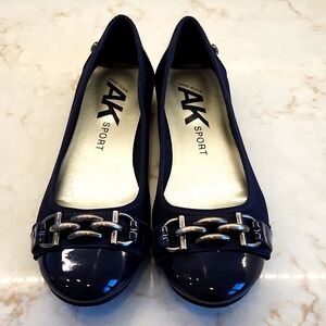 Anne Klein Sport Navy Vegan Spectator Ballet Flat, 7.5